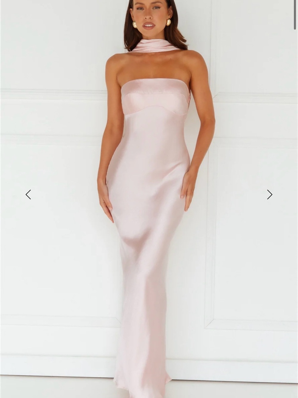 Hello Molly Blush Pink Strapless Satin Gown with Neck Scarf